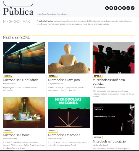 Site do Projeto Microbolsas Agência Pública - Fonte: Agência Pública, 2022.